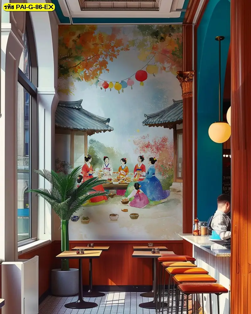 วอลเปเปอร์ศิลปะเกาหลีตกแต่งผนังร้านอาหาร รับพิมพ์และรับผลิตติดตั้งโดย JPS Wallpaper รองรับพื้นที่เฉพาะ
