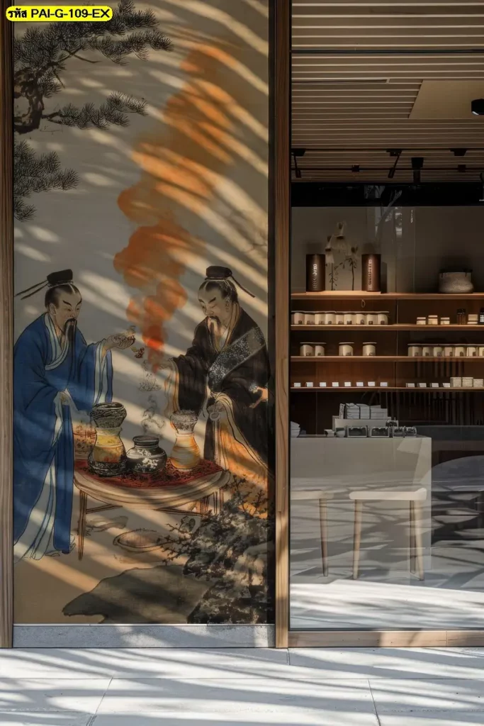 ภาพติดผนังร้านอาหารเกาหลี รับพิมพ์ภาพวาดวัฒนธรรมเกาหลี และรับผลิตติดตั้งโดย JPS Wallpaper ในรูปแบบ korean traditional painting wallpaper
