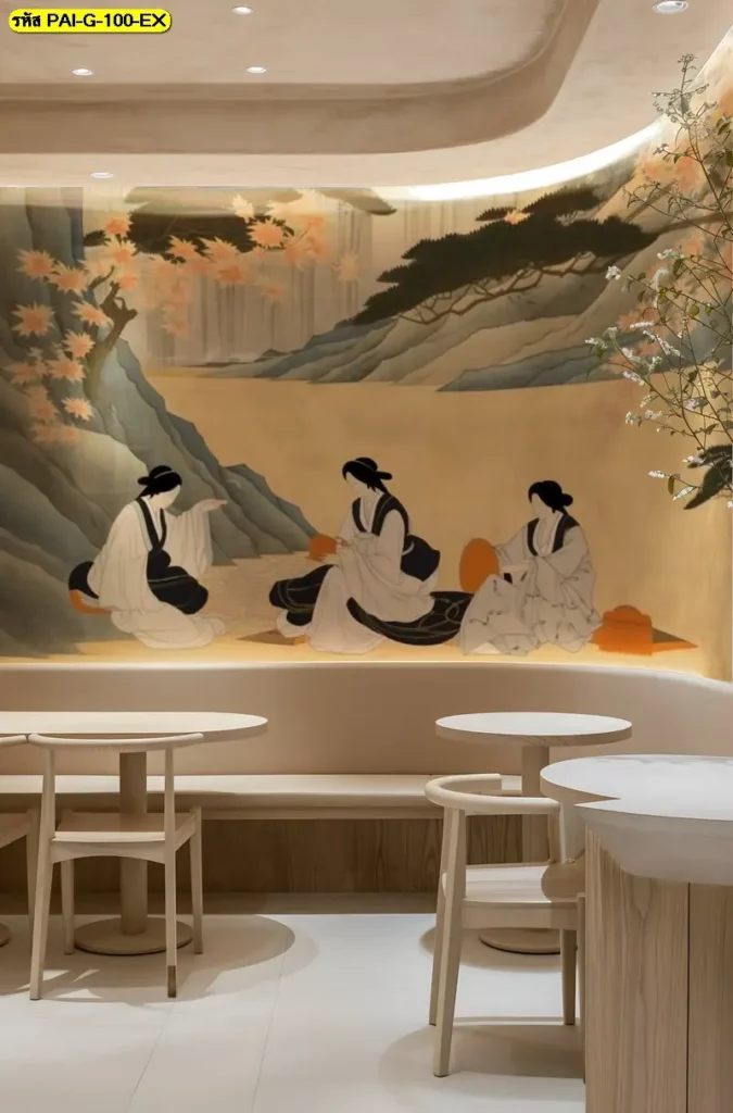 วอลเปเปอร์ร้านอาหารเกาหลีงานศิลปะ รับพิมพ์ภาพและรับผลิตติดตั้งครบวงจรโดย JPS Wallpaper เพื่อผนังที่ดูสมดุล
