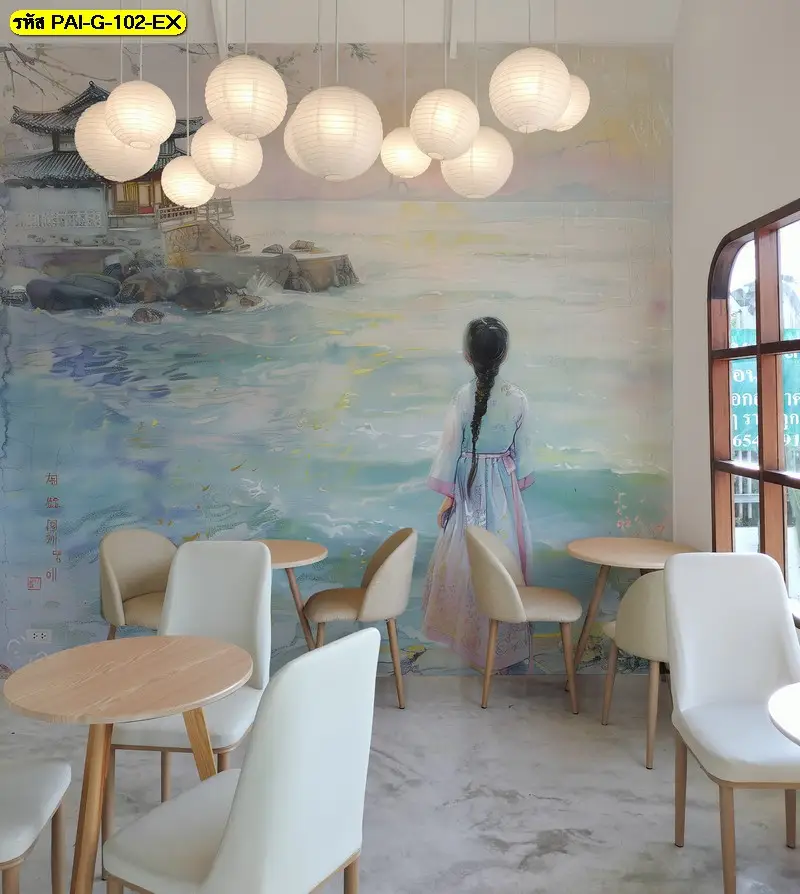 วอลเปเปอร์ร้านอาหารเกาหลีผลิตตามขนาดพื้นที่จริง รับพิมพ์และรับผลิตติดตั้งโดย JPS Wallpaper เพื่อภาพลักษณ์ร้านที่ดูใส่ใจ
