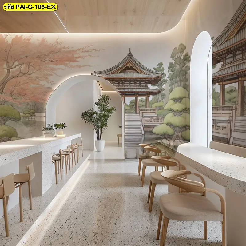 korean culture wallpaper ลายภาพวาดเมืองเกาหลีโบราณ รับพิมพ์ตามพื้นที่จริง และรับผลิตติดตั้งโดย JPS Wallpaper
