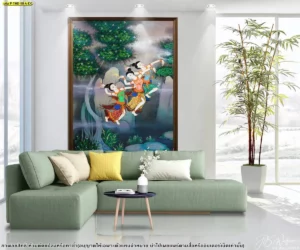 วอลเปเปอร์ไทยตกแต่งผนังห้องรับแขก ลายนางรำ