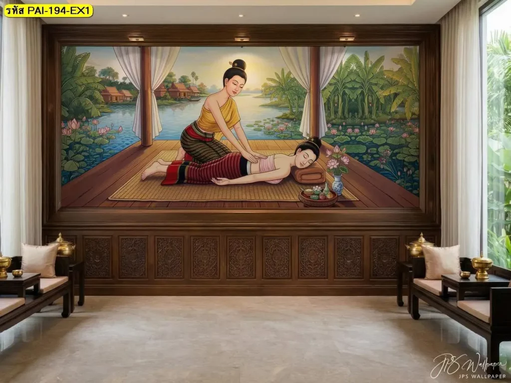 รับผลิตวอลเปเปอร์ ท่านวดไทยท่านอนคว่ำ กดหลัง กดแนวหลังและเอว สำหรับร้านนวดไทย ร้านสปา และคลินิกนวด